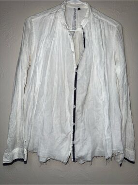 Pas de Calais White Gauze Button Front Raw Hem Shirt Size 36